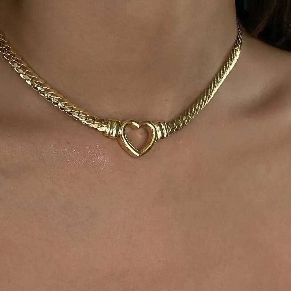 Heart Gold link choker , heart necklace